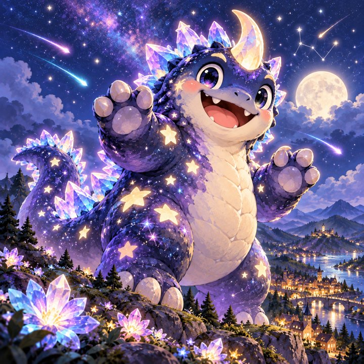 A starry crystal WunderBeast under the moon