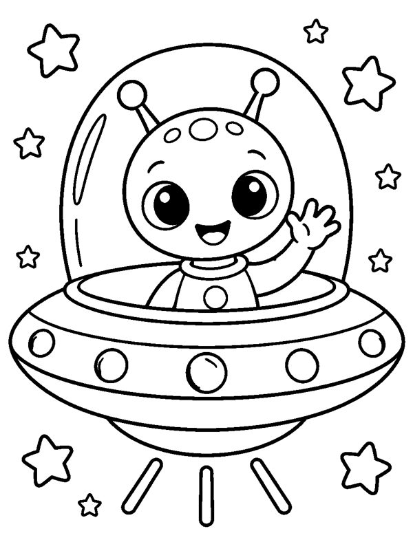 Alien in a Flying Saucer coloring page