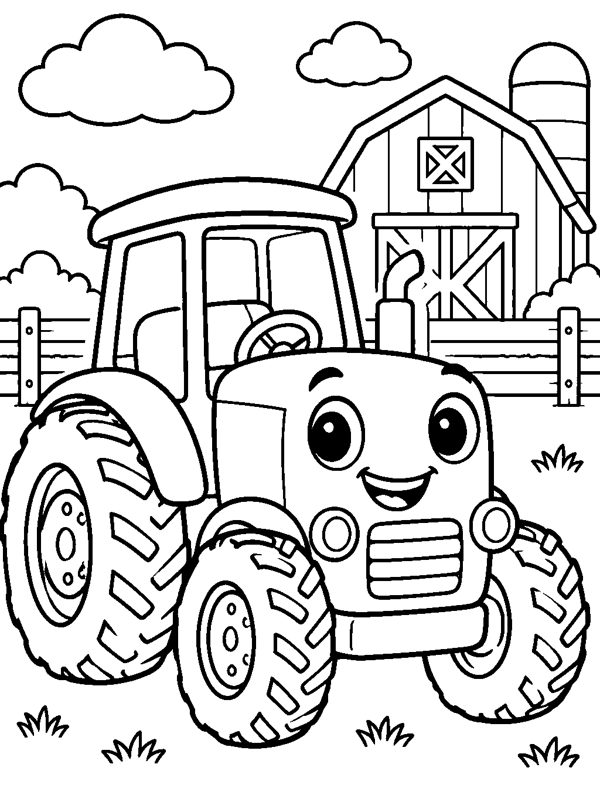 Big Tractor on the Farm coloring page