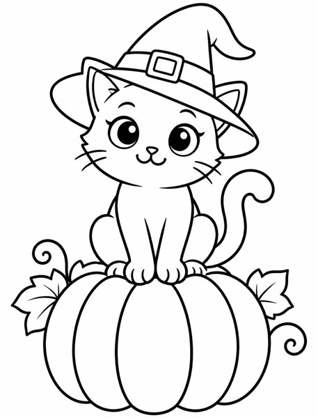 Black Cat on a Pumpkin coloring page