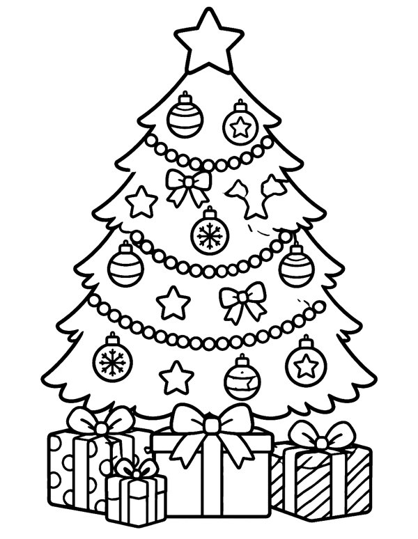 Christmas Tree with Presents coloring page