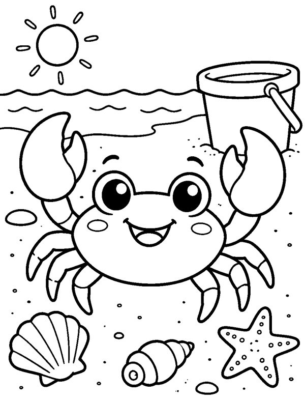 Crab on the Beach coloring page