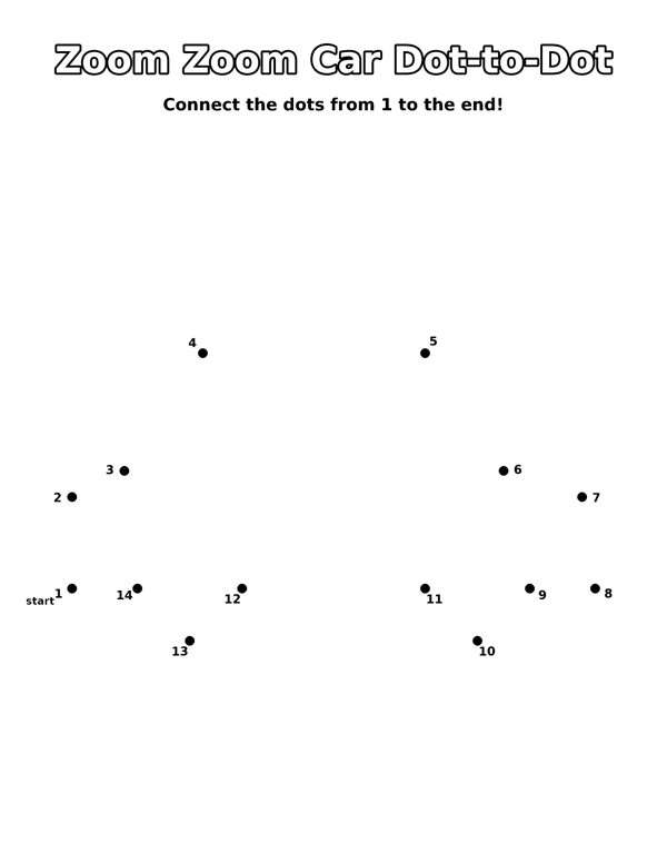 Zoom Zoom Car Dot-to-Dot coloring page