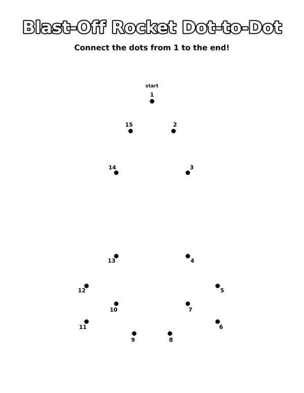 Blast-Off Rocket Dot-to-Dot coloring page