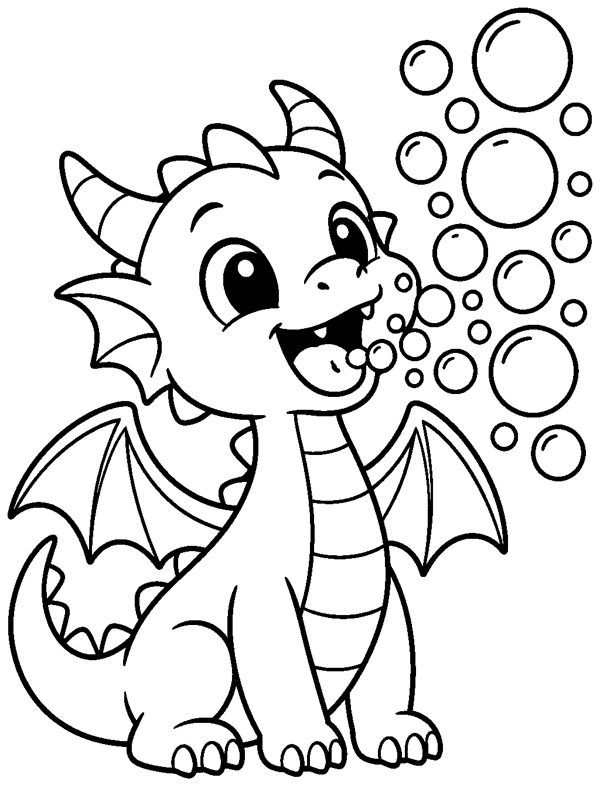 Dragon Breathing Bubbles coloring page