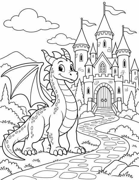Dragon at the Castle coloring page