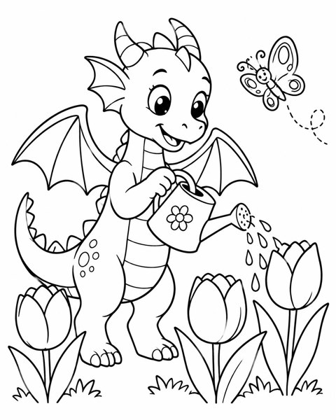 Dragon Flower Gardener coloring page