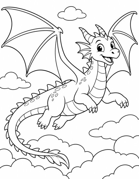 Dragon Flying Through Clouds coloring page