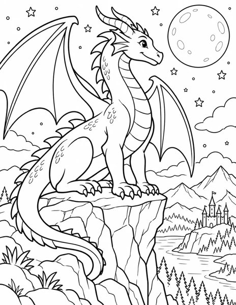 Dragon Under the Moon coloring page