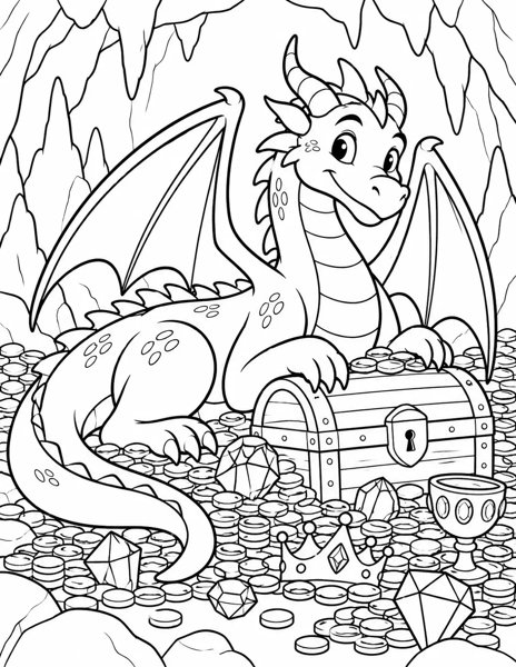 Dragon Guarding Treasure coloring page
