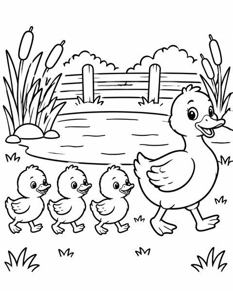 Duckling Pond Parade coloring page