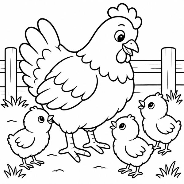 Hen and Her Chicks coloring page
