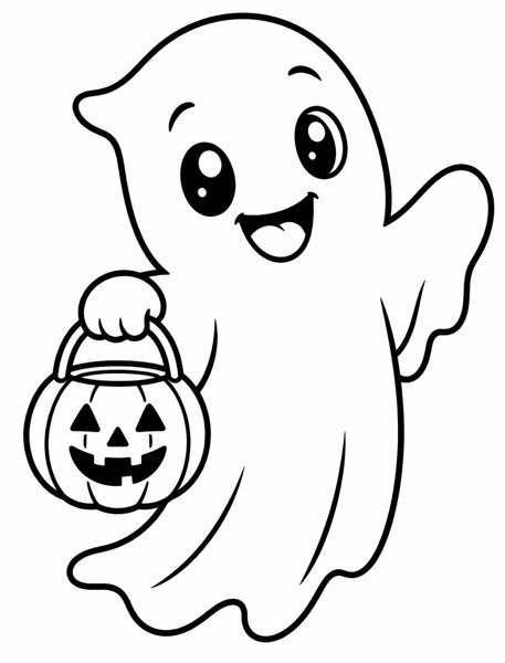 Friendly Ghost with a Pumpkin coloring page