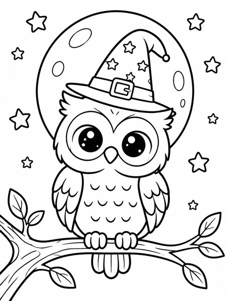 Halloween Owl on a Branch coloring page
