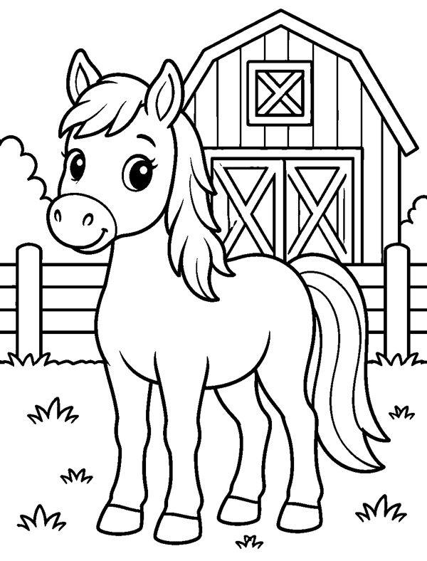 Horse and Barn coloring page