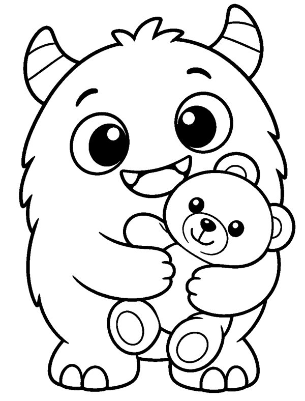 Little Monster with Teddy Bear coloring page