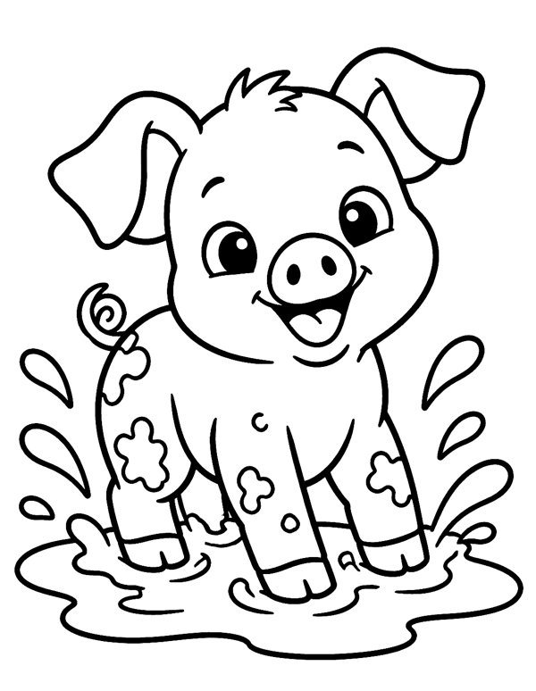 Little Piglet in the Mud coloring page