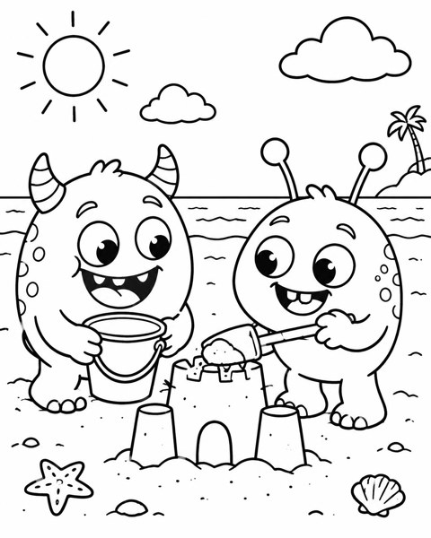 Monsters Sandcastle Day coloring page