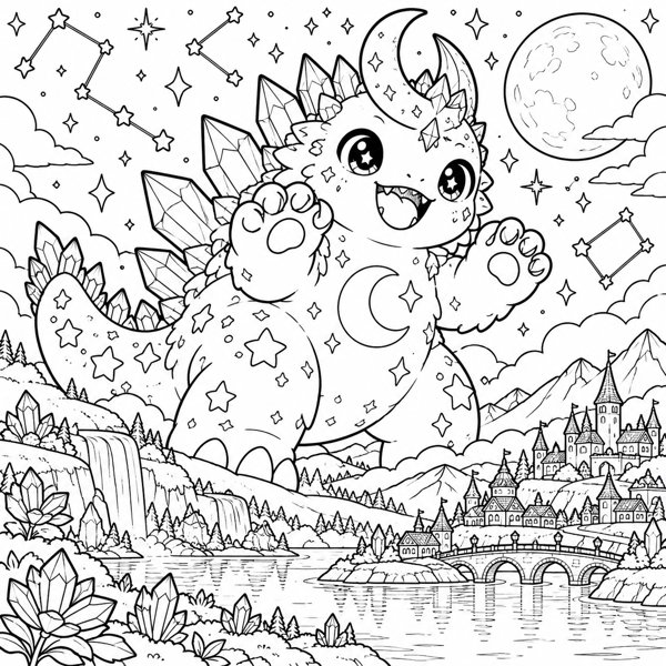 Cosmo — Moon and Stars WunderBeast coloring page