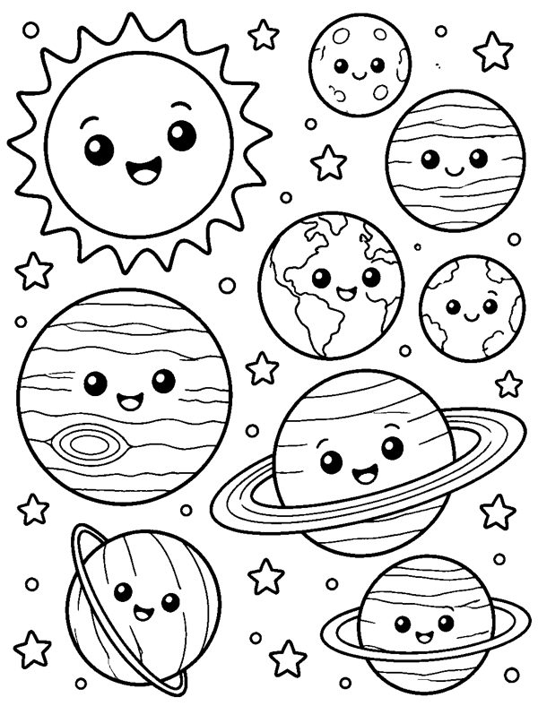 Planets of the Solar System coloring page