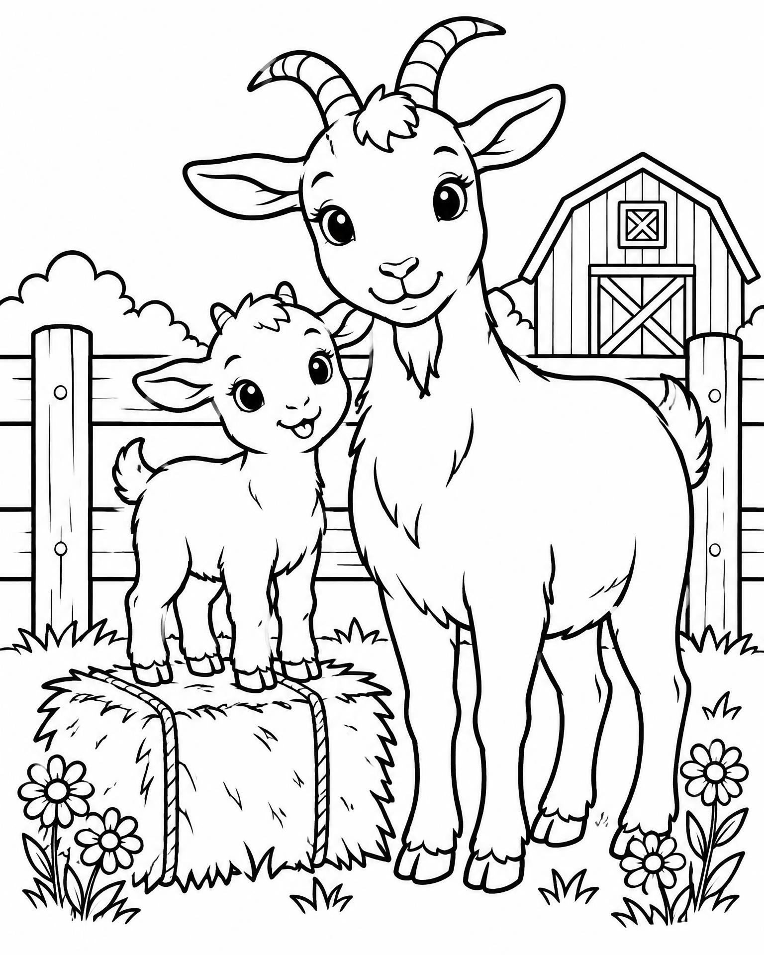 Playful Goats on the Farm coloring page