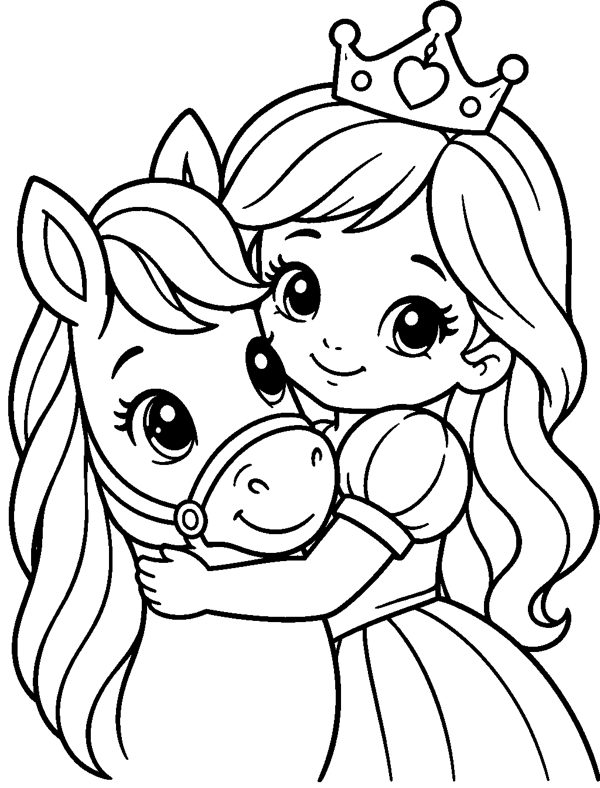 Princess and Her Pony coloring page
