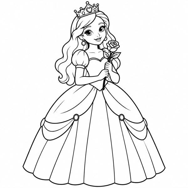 Princess with a Rose coloring page