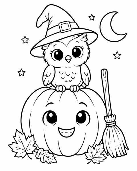 Pumpkin Owl Little Witch coloring page