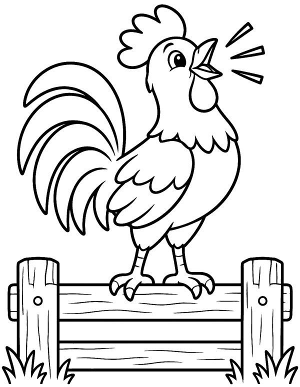 Rooster on the Fence coloring page