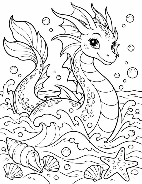 Sea Dragon in the Waves coloring page