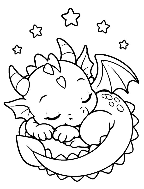Sleeping Baby Dragon coloring page