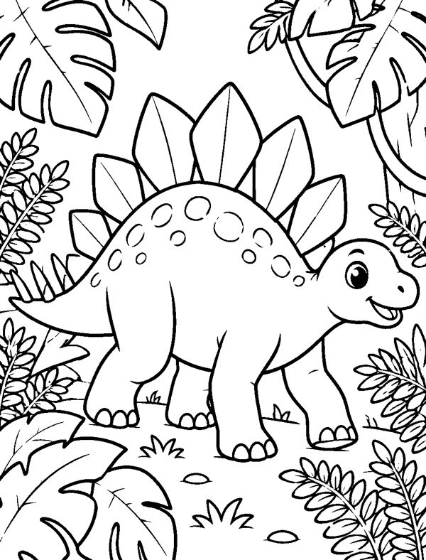 Stegosaurus in the Jungle coloring page
