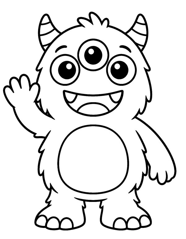 Three-Eyed Friendly Monster coloring page