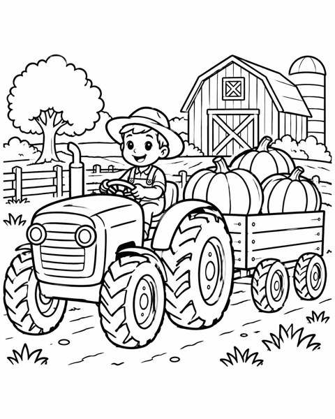 Tractor Pumpkin Harvest coloring page