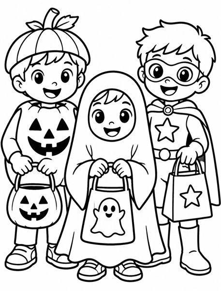 Trick-or-Treat Friends coloring page