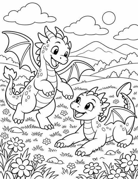 Two Dragons Playing coloring page