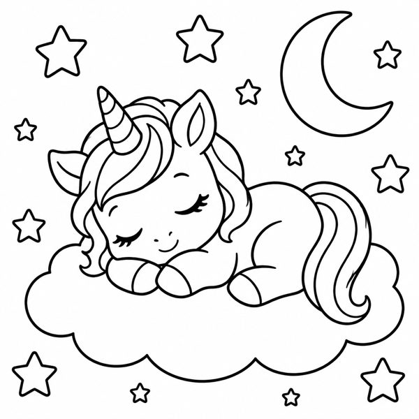 Sleeping Baby Unicorn coloring page