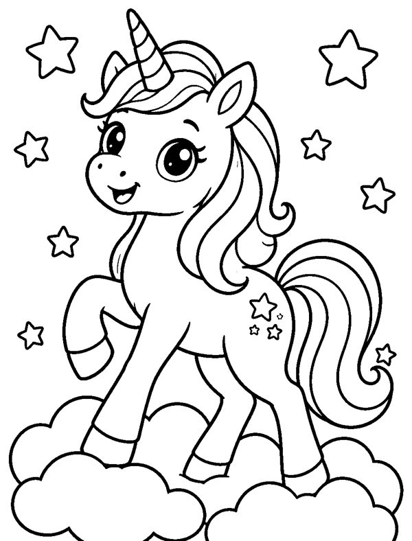 Unicorn in the Clouds coloring page