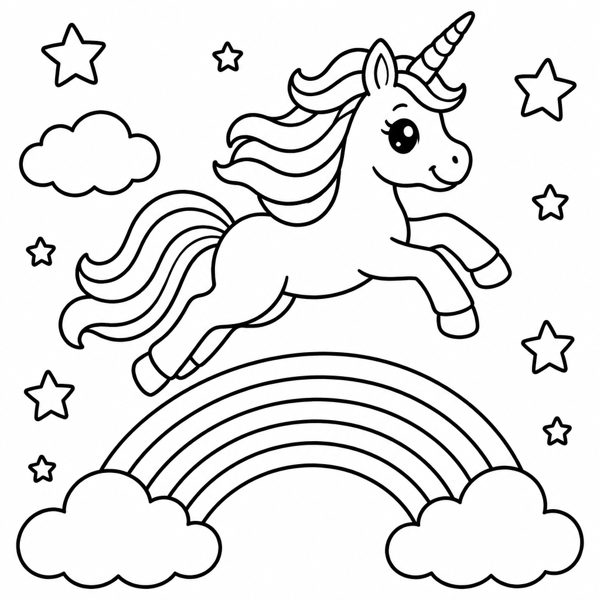 Unicorn Over the Rainbow coloring page