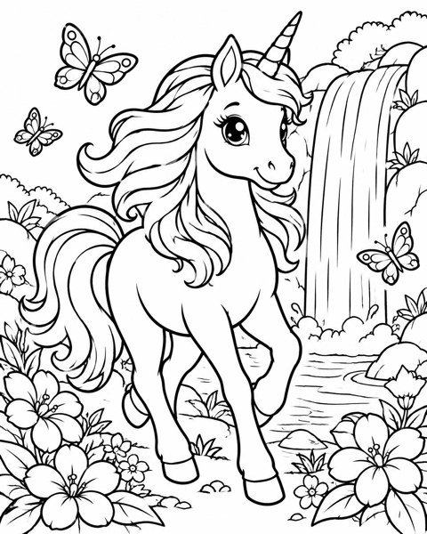 Unicorn Waterfall Walk coloring page