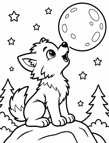 Werewolf Puppy and the Moon coloring page