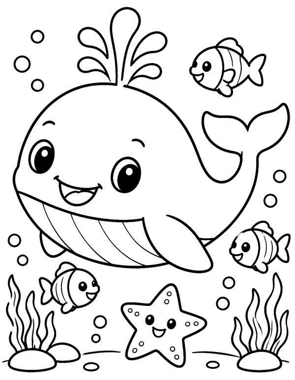 Whale and Friends coloring page