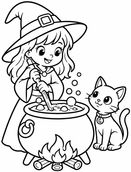 Witch and Her Cauldron coloring page